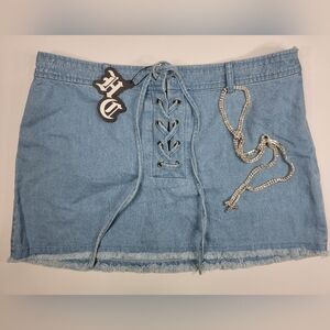 NWT HIDDEN CULT Denim Blue Jean Skirt Tie Front Light Wash NEW Women's Large